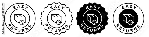 Easy returns icon. Online e commerce product shipping back symbol. Package return support service vector. 