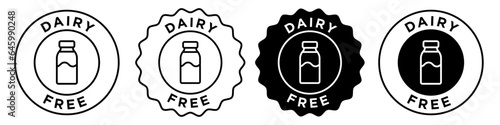 Dairy free icon. No milk ingredient use in product packaging symbol. Vector sign of lactose free stamp.