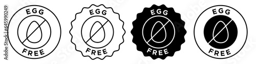 Egg free icon. No egg use in product package symbol. Allergic intolerance from lactose vector. Vegan food without egg ingredient sign.
