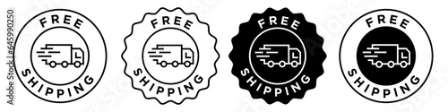 Free shipping icon. Product courier business service symbol. Fast cargo delivery truck vector. Express logistic package shipment van sign.