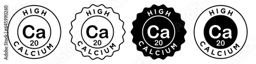 High calcium icon. Bone strengthening food supplement for gym symbol. Dairy milk with rich calcium for dog or pet product vector. 

