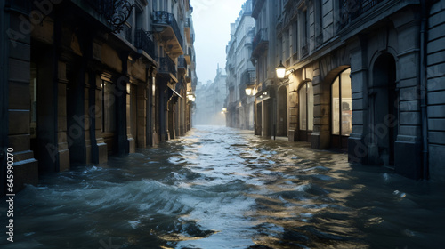 Flooded streets, extreme weather.