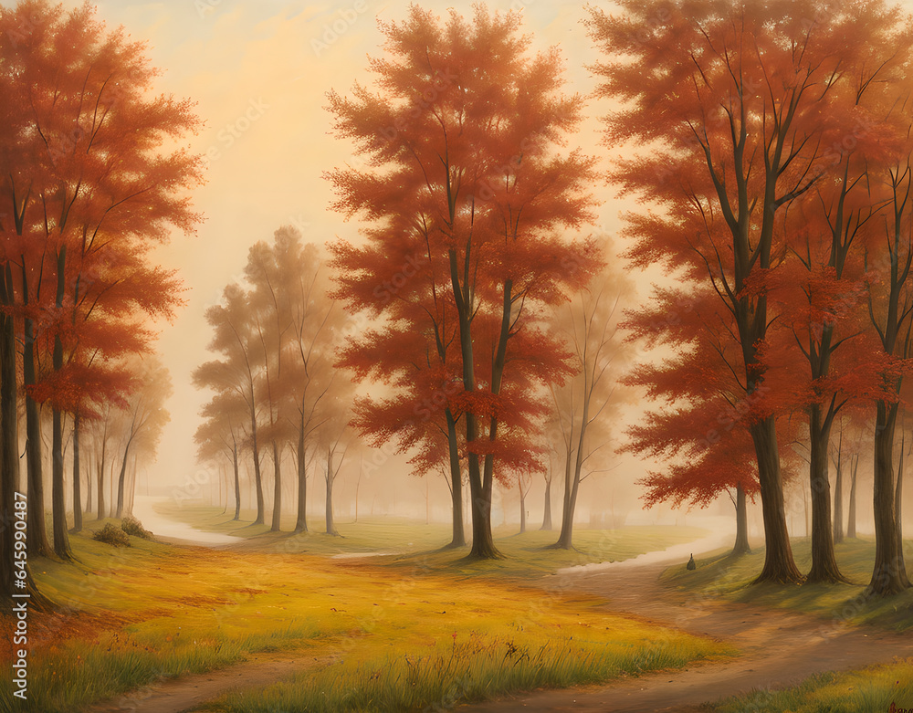  Illustrations of a beautiful autumn landscape, Generative AI