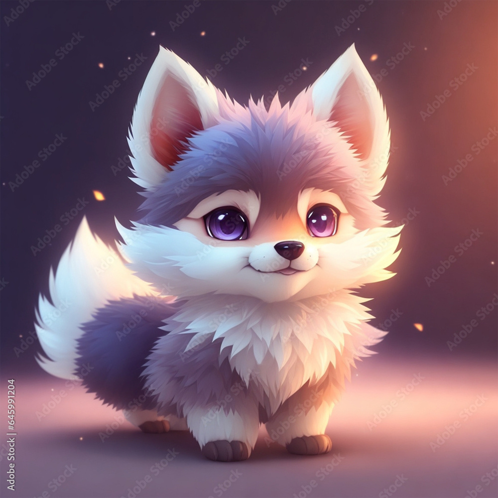 cute tiny Anime wolf