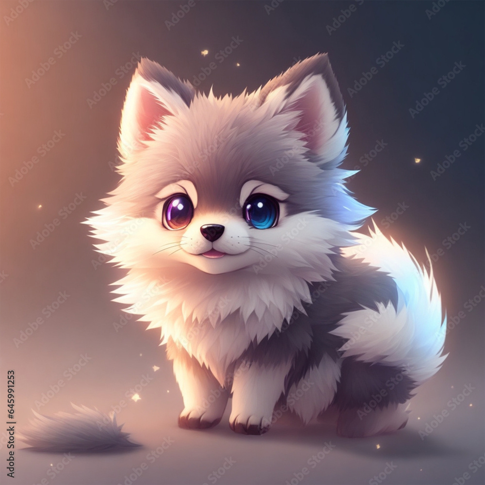 Obraz premium cute tiny Anime wolf