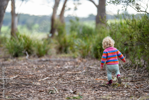 toddler hiking in the forest on a path © Phoebe