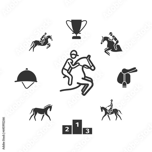 Horse icons set. Equestrian. Vector signs for web graphics