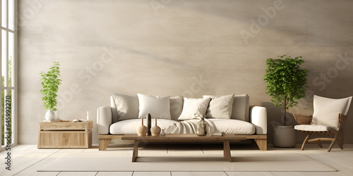 Minimalism modern interior Scandinavian design. bright studio living room. cozy design panoramic windows