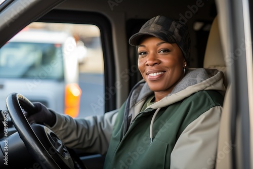 Candid shot of a confident african american female delivery truck driver.