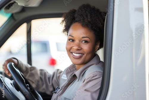 Candid shot of a confident african american female delivery truck driver. © ORG