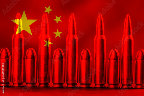 Chinese flag in military and weapons style.