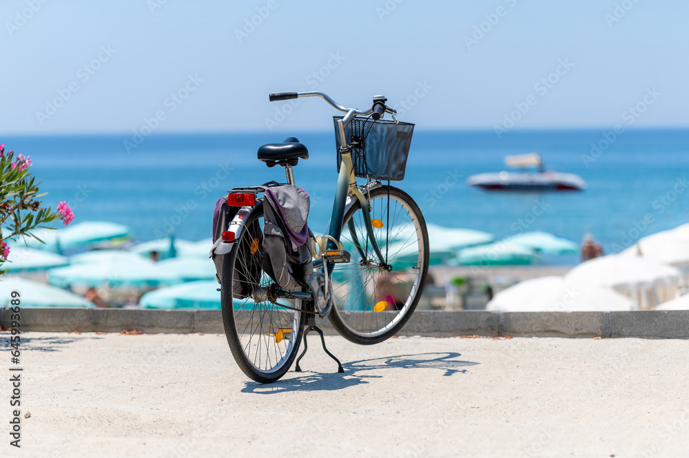 Bike on the seaside near beach background