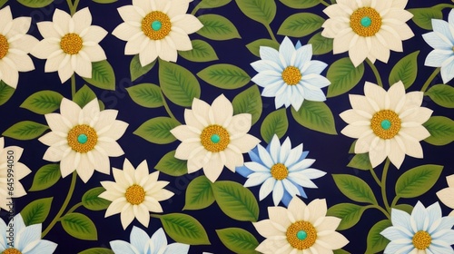 background with a uniform pattern of white flowers. generative ai