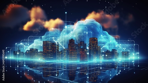 Futuristic digital technologies. Cloud computing transfers big data online.