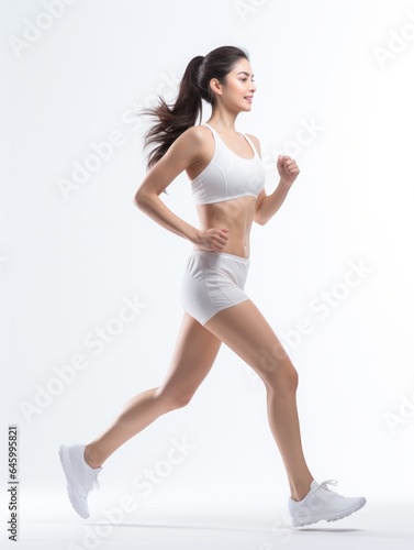 Asia Female Jogging Happy and energetic white background Generative AI. © Dusit