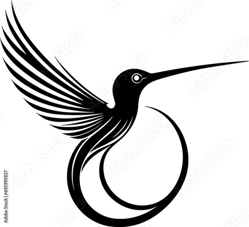 A vector line art concept in black and white, featuring an elegant hummingbird logo. Ideal for companies seeking a stylish and professional image. EPS-10