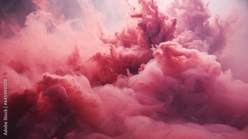 Fototapeta premium Bright and tender pink smoke clouds mix together, effects. Abstract colorful smoke background concept. Illustration of beautiful multicolored cloud splashes. 3D rendering. AI generated. .