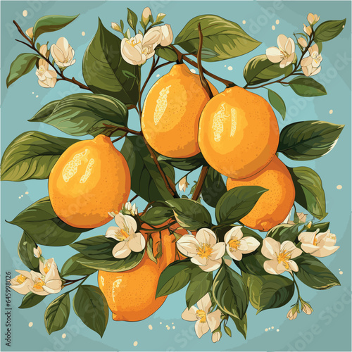 vintage lemons vector flat image minimalism