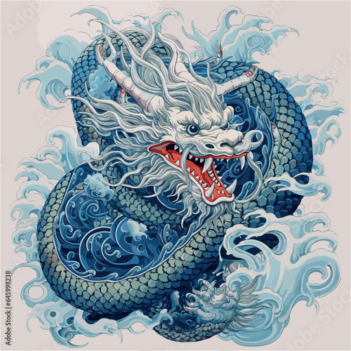 blue dragon chinese. Vector illustration