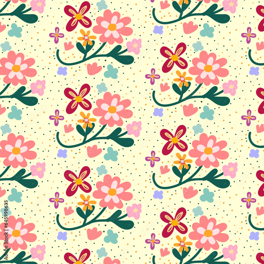Fototapeta premium Seamless childish pattern with cute hand drawn flower. for fabric, print, textile, wallpaper, apparel