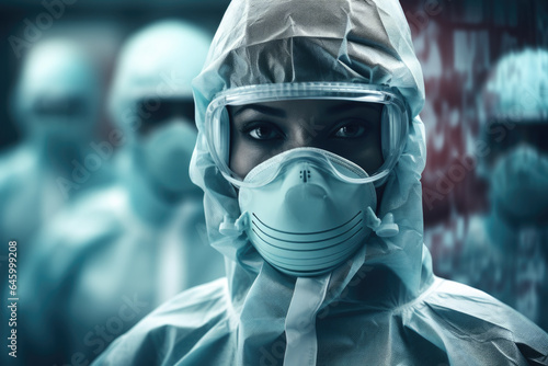 Scientist Doctor in Hazmat Suit and Mask, Virus Protection, Contagions, COVID, Flu, Outbreak, Ebola, Person, Generative AI