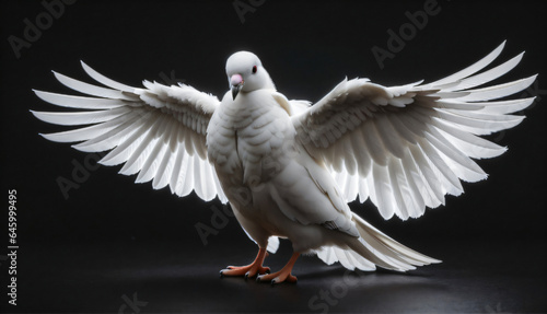 White pigeon flying with angelic wings