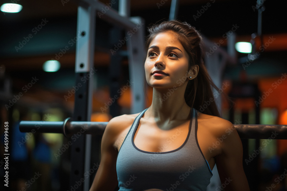 Young muscular woman doing exercise at gym.