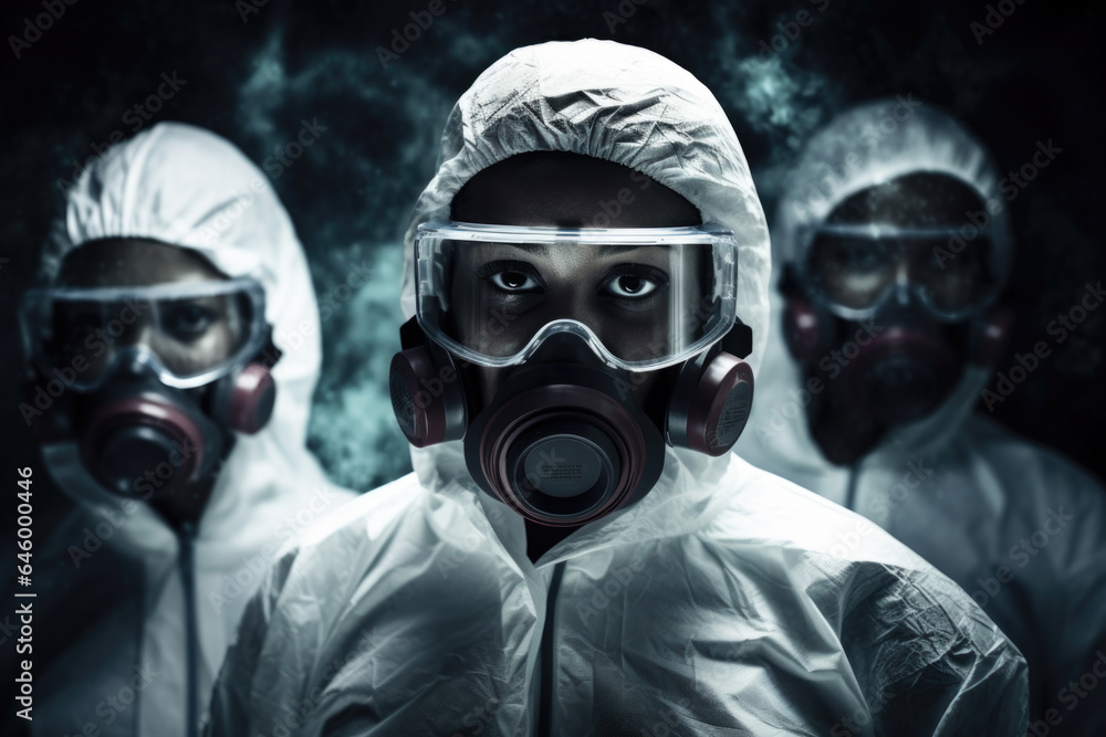 Scientist Doctor in Hazmat Suit and Mask, Virus Protection, Contagions, COVID, Flu, Outbreak, Ebola, African American Man, Woman, Generative AI Scientist Doctor in Hazmat Suit and Mask, Virus Protection, Contagions, COVID, Flu, Outbreak, Ebola, African American Man, Woman, Generative AI