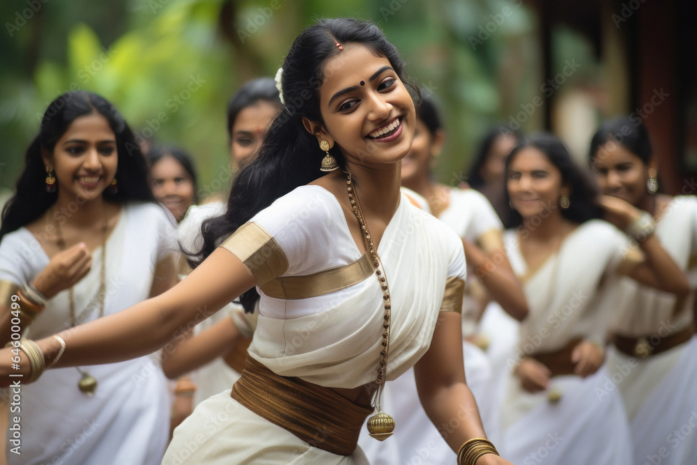 Indian Women Group In Traditional Saree And Dancing Together Stock Indian Women Group In Traditional Saree And Dancing Together Stock