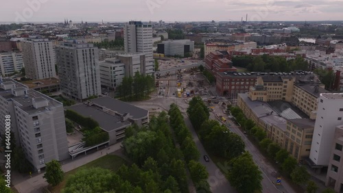 Wallpaper Mural Aerial view of multistorey apartments buildings in urban borough and construction of new road in city. Helsinki, Finland Torontodigital.ca