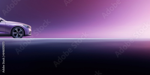 Minimal copy space  edge of pale purple car  close up bokeh photoshoot for dark background product advertising