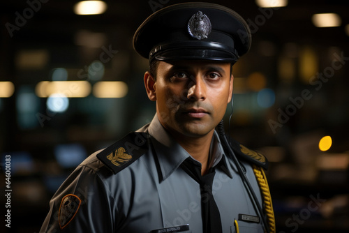 Close up of indian male security guard in surveillance room