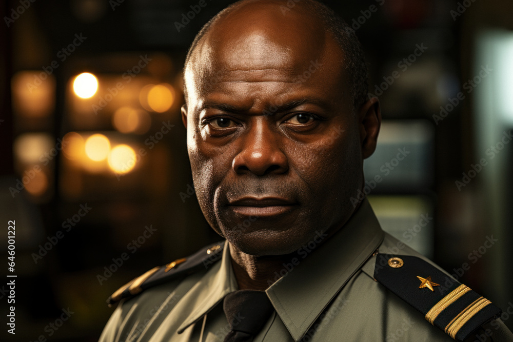 Mature african male security guard in surveillance room Mature african male security guard in surveillance room