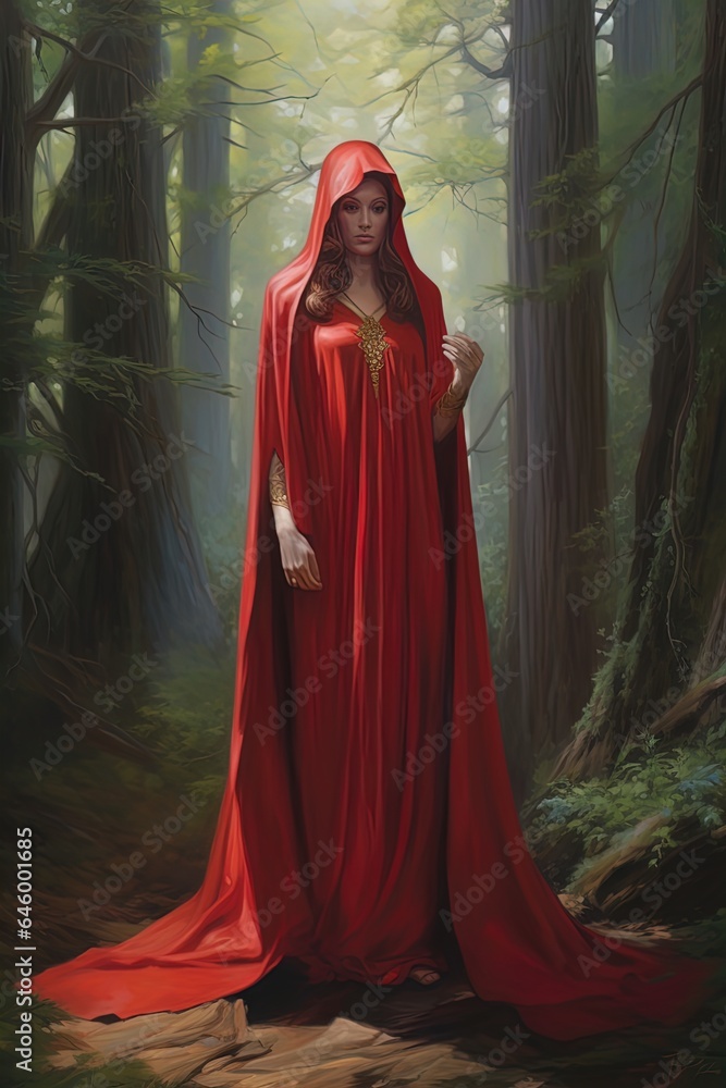 A mysterious woman wearing a red hood in the woods. Great for stories on fantasy, witchcraft, wicca, secrets, druids, mages and more. A mysterious woman wearing a red hood in the woods. Great for stories on fantasy, witchcraft, wicca, secrets, druids, mages and more.