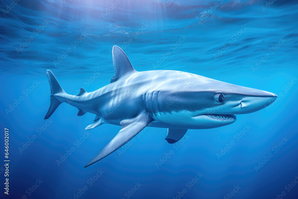 Naklejka premium Blue shark (Prionace glauca) in blue water