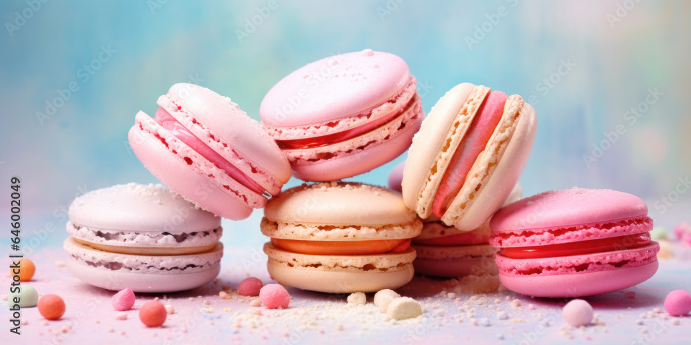 Macarons on a pastel background on watercolor style background Macarons on a pastel background on watercolor style background
