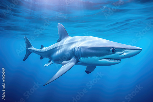 Blue shark (Prionace glauca) in blue water © Venka