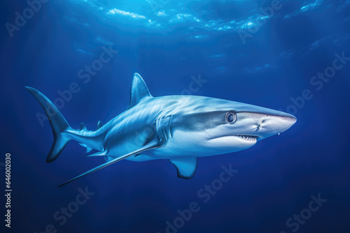 Blue shark (Prionace glauca) in blue water © Veniamin Kraskov