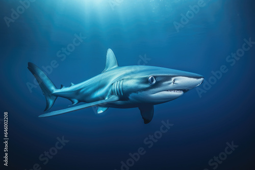 Blue shark (Prionace glauca) in blue water © Veniamin Kraskov