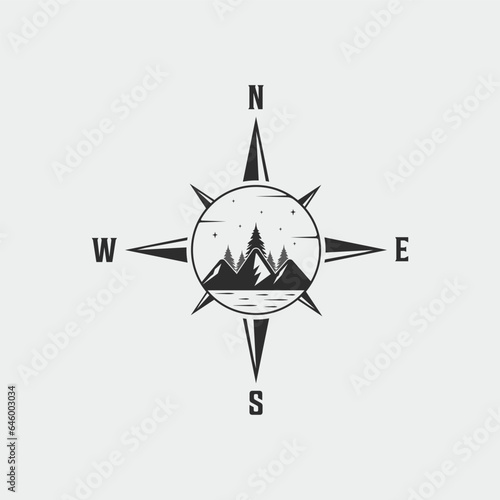 Compass Mountain logo vintage vector illustration template icon graphic design