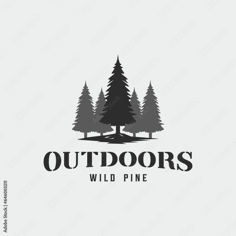 pine tree logo vector vintage illustration template icon graphic design