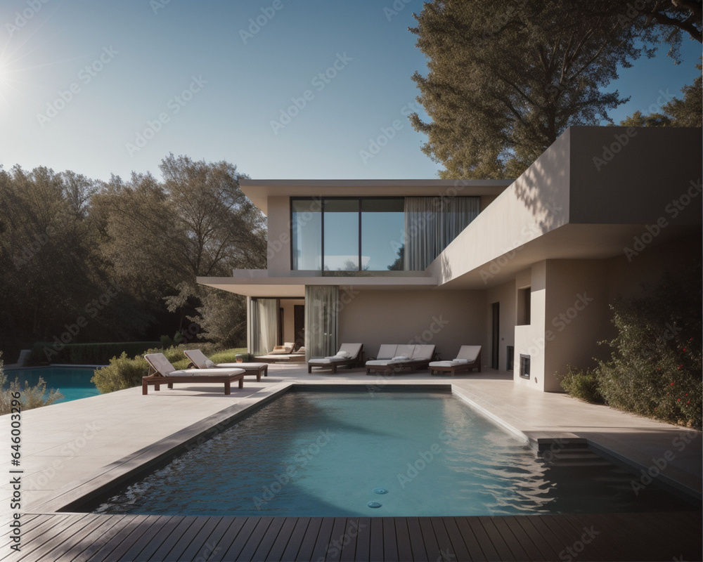luxury swimming pool in modern villa garden