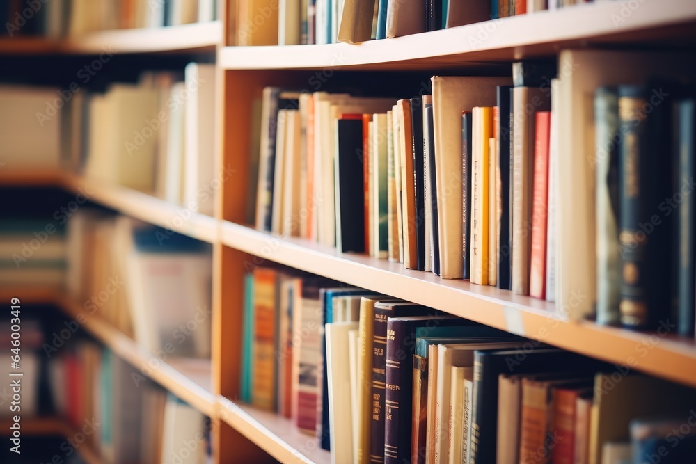Closeup of books wellorganized on shelves in the bookstore. The concept of education Closeup of books wellorganized on shelves in the bookstore. The concept of education