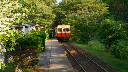 小湊鉄道　駅舎と列車