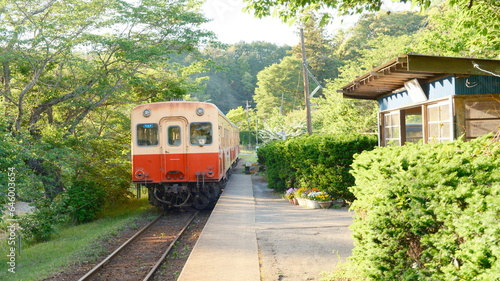 小湊鉄道　駅舎と列車