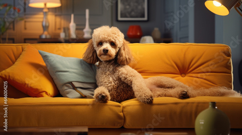 Modern apartment life with an elegant poodle, merging interior design and companionship.