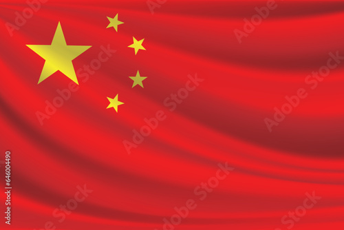 China flag on cloth with soft waves background. China flag satin texture.