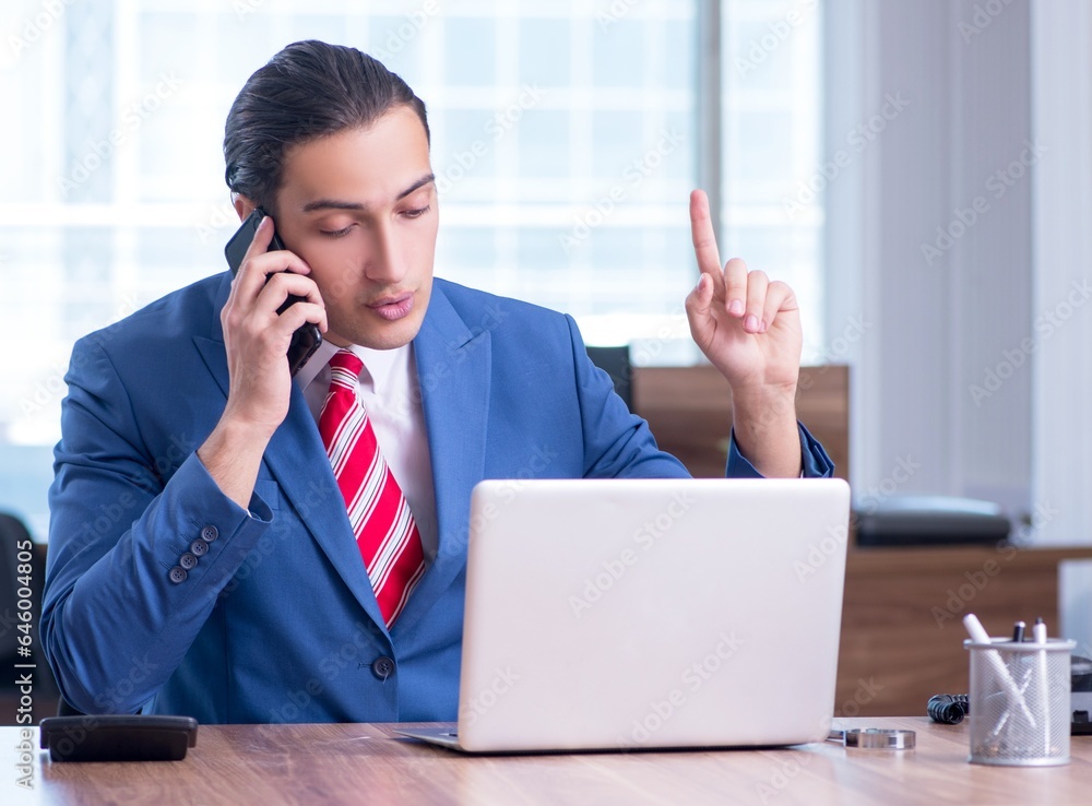 Young handsome businessman sitting in the office Young handsome businessman sitting in the office