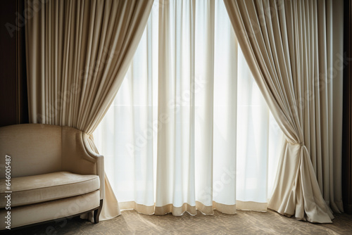 White modern curtain in luxury room at a hotel