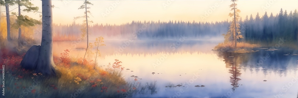 Fototapeta premium Beautiful Karelia landscape. Finland. AI generated illustration